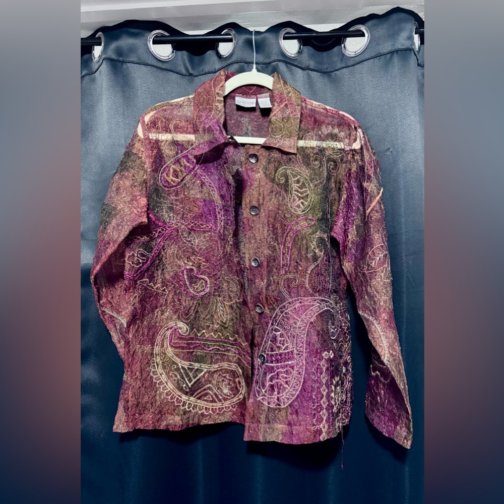 Chico's Metallic Embroidered Shirt